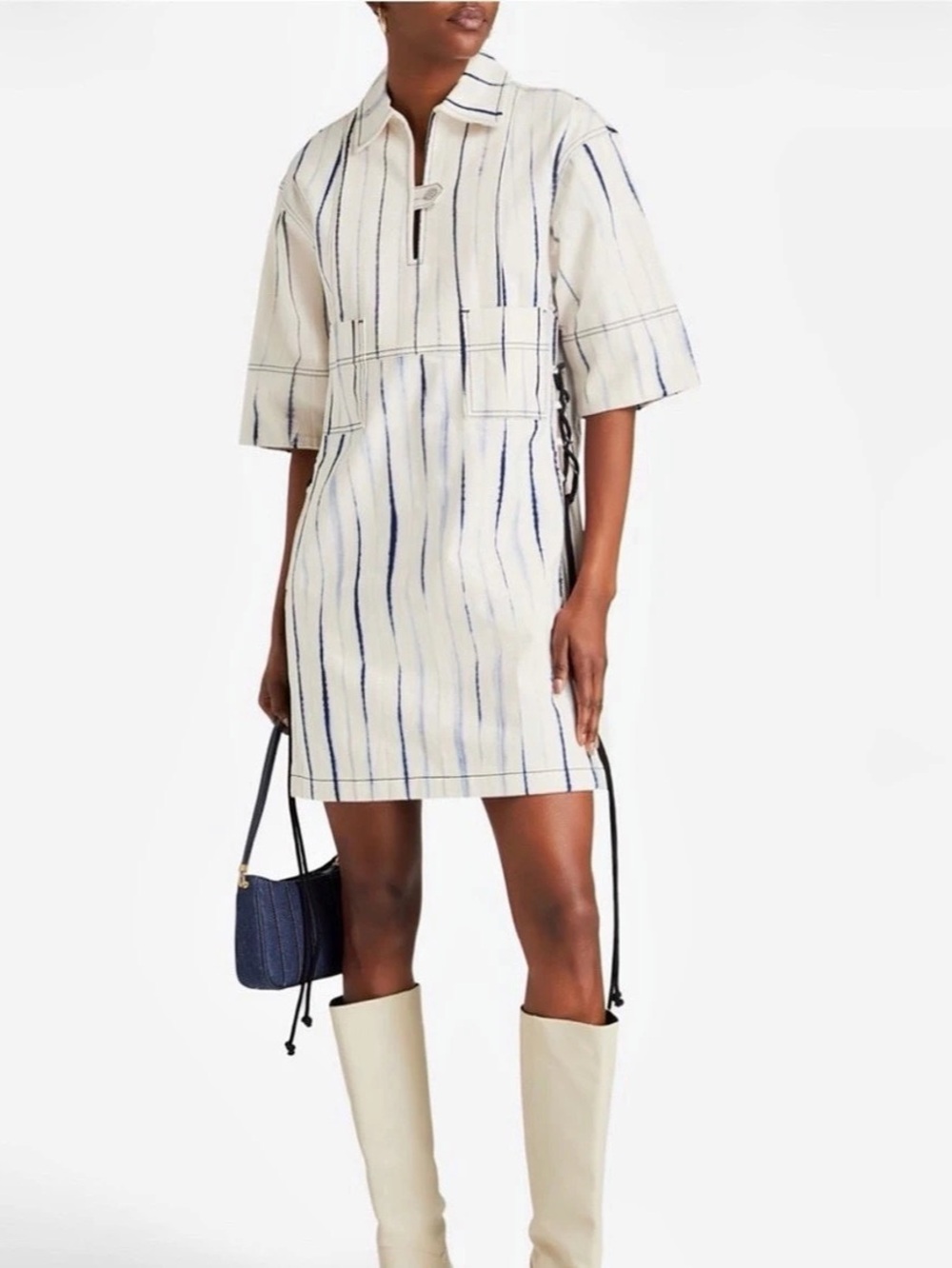 Tory Burch Striped Shirtdress Mini Dress White & Blue
